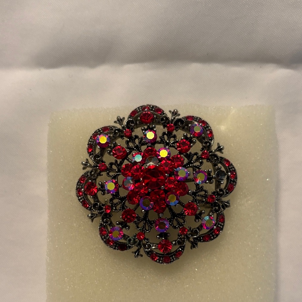 Beautiful Dazzling Red Crystal Floral Brooch